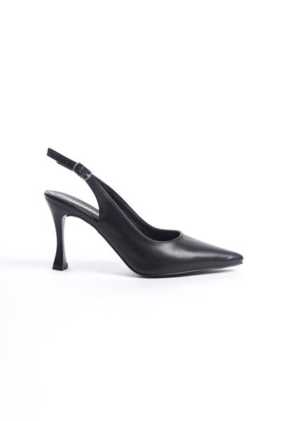 Mubiano MBHRN950-S Kadın Arkası Açık Sivri Burun Siyah Yüksek Topuklu Ayakkabı & Stiletto