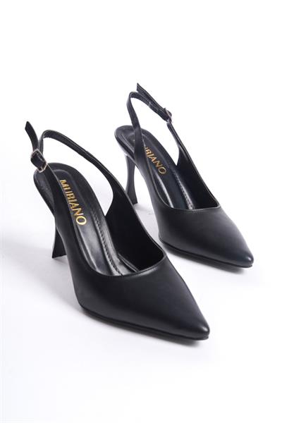 Mubiano MBHRN950-S Kadın Arkası Açık Sivri Burun Siyah Yüksek Topuklu Ayakkabı & Stiletto