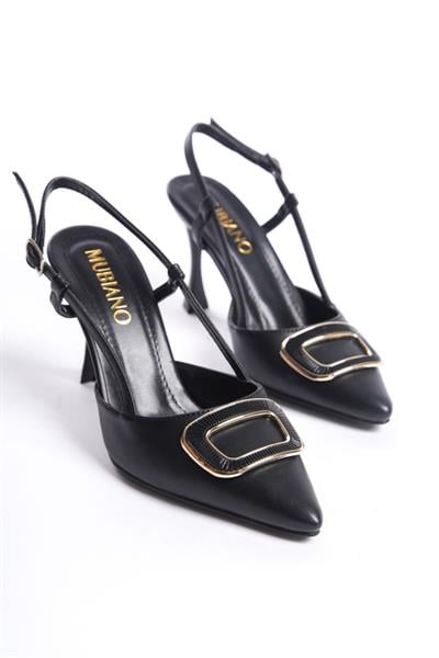 Mubiano MBHRN960-S Kadın Arkası Açık Toka Detay Sivri Burun Siyah Yüksek Topuklu Ayakkabı & Stiletto