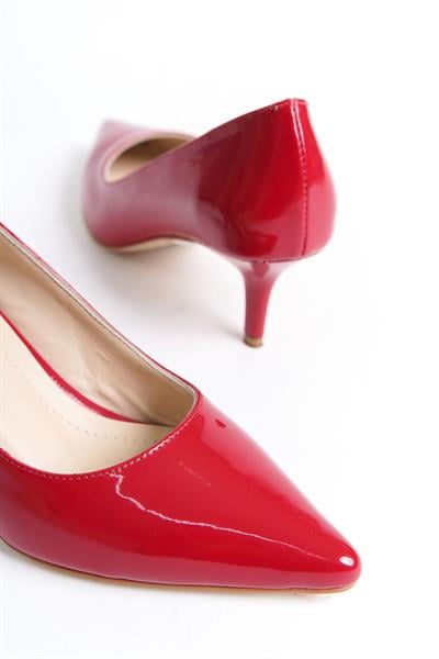 Mubiano Hakiki Deri MBHRNR978-KR Kadın Rugan İnce 7 cm Topuklu Kırmızı Stiletto & Topuklu Ayakkabı