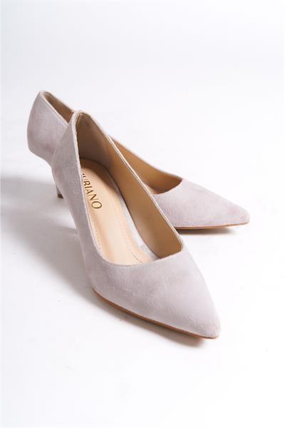 Mubiano Hakiki Deri MBHRNS977-GR Kadın Süet İnce 6 cm Topuklu Gri Stiletto & Topuklu Ayakkabı