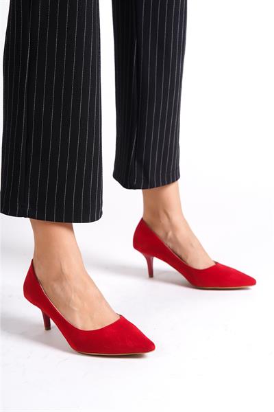 Mubiano Hakiki Deri MBHRNS977-KR Kadın Süet İnce 6 cm Topuklu Kırmızı Stiletto & Topuklu Ayakkabı
