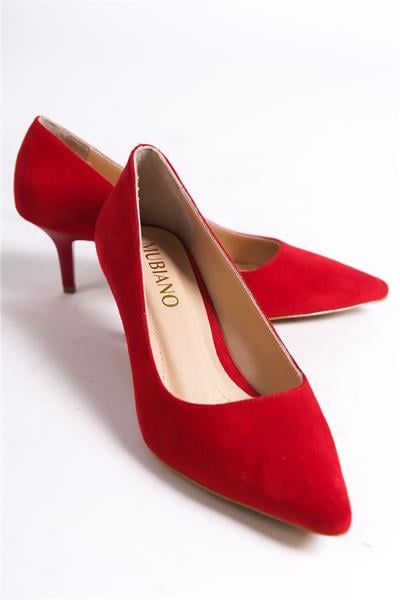 Mubiano Hakiki Deri MBHRNS977-KR Kadın Süet İnce 6 cm Topuklu Kırmızı Stiletto & Topuklu Ayakkabı
