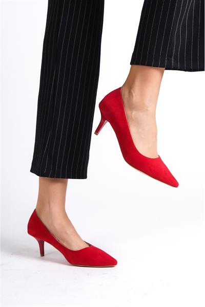 Mubiano Hakiki Deri MBHRNS977-KR Kadın Süet İnce 6 cm Topuklu Kırmızı Stiletto & Topuklu Ayakkabı