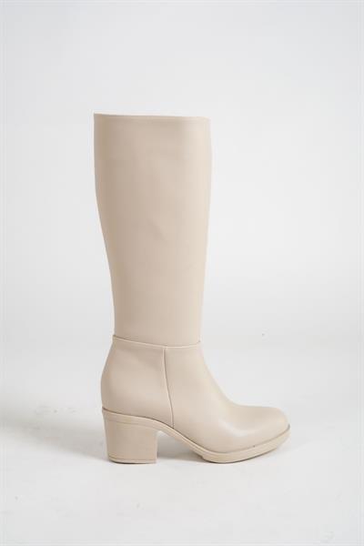 Mubiano MBHSN7072-BJ Kadın Bej Kalın Topuklu Fermuarlı Uzun Çizme