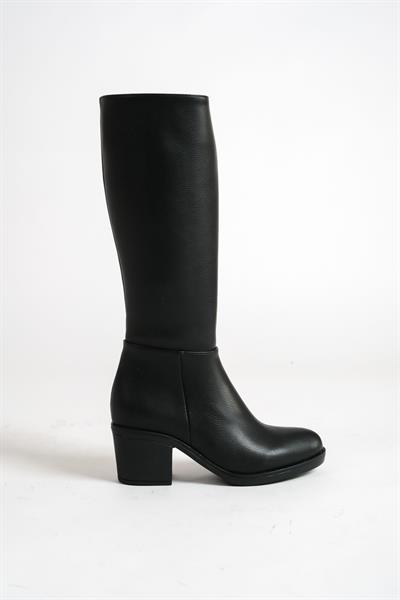 Mubiano MBHSN7072-S Kadın Siyah Kalın Topuklu Fermuarlı Uzun Çizme