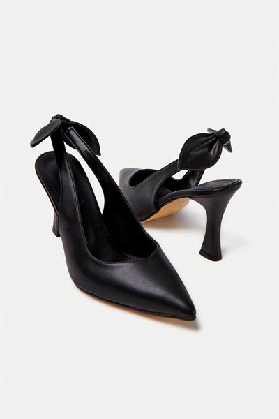 Mubiano MBHSN8082-S Kadın Arkası Lastikli Fiyonk Detay Siyah Stiletto & Topuklu Ayakkabı