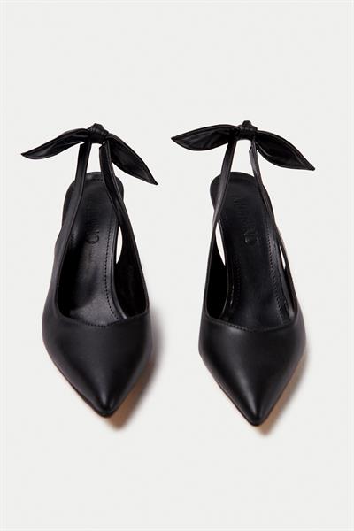 Mubiano MBHSN8082-S Kadın Arkası Lastikli Fiyonk Detay Siyah Stiletto & Topuklu Ayakkabı