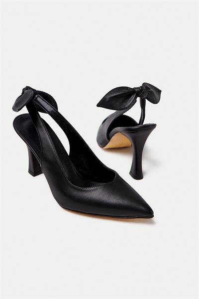 Mubiano MBHSN8082-S Kadın Arkası Lastikli Fiyonk Detay Siyah Stiletto & Topuklu Ayakkabı