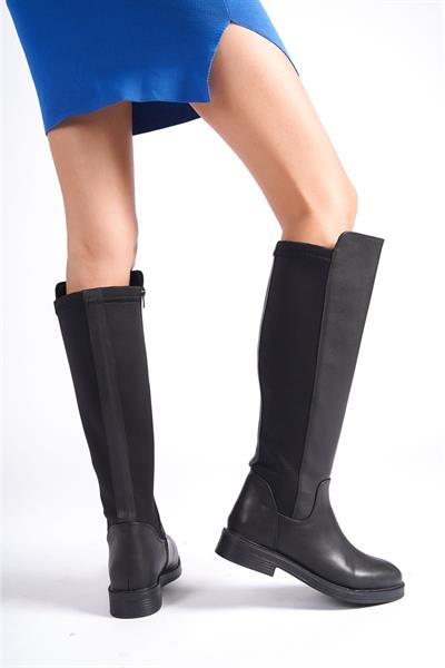 Mubiano MBIBR6005-S Siyah Arkası Elastik Strech Bantlı Uzun Çizme