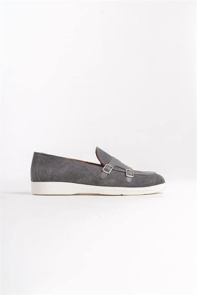 Mubiano Hakiki Deri MBKRY105-GR Erkek Toka Detay Gri Loafer