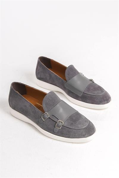 Mubiano Hakiki Deri MBKRY105-GR Erkek Toka Detay Gri Loafer