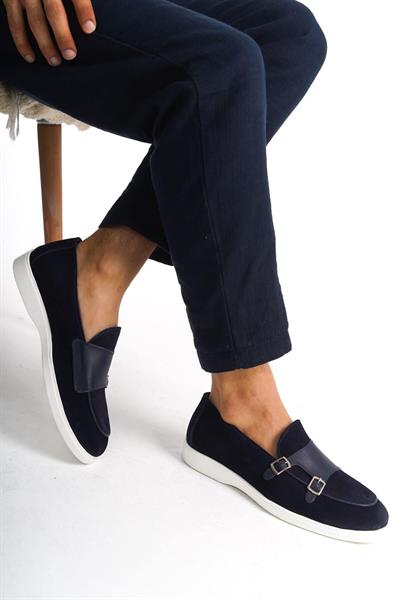 Mubiano Hakiki Deri MBKRY105-LCV Erkek Toka Detay Lacivert Loafer