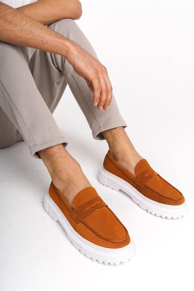 Mubiano Hakiki Deri MBKRY109-TB Erkek Kuşak Detay Taba Loafer
