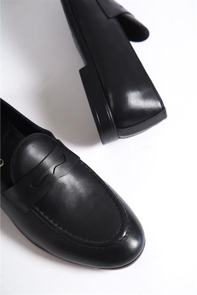 Mubiano Hakiki Deri MBKRY202S Kuşak Detaylı Erkek Siyah Loafer