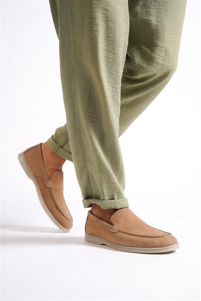 Mubiano Hakiki Deri - MBKRY22103BJ Bej Nubuk Erkek Loafer