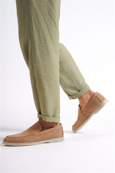 Mubiano Hakiki Deri - MBKRY22103BJ Bej Nubuk Erkek Loafer