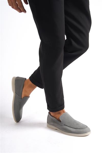Mubiano Hakiki Deri -MBKRY22103GR Gri Nubuk Erkek Loafer