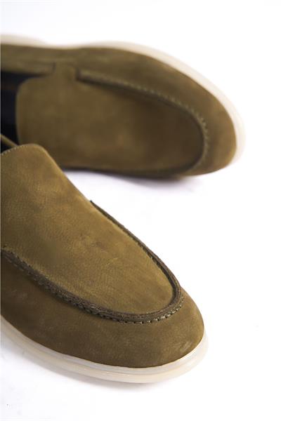 Mubiano Hakiki Deri - MBKRY22103Y Yeşil Nubuk Erkek Loafer