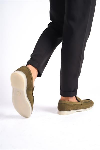 Mubiano Hakiki Deri - MBKRY22103Y Yeşil Nubuk Erkek Loafer
