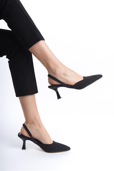 Mubiano MBLNR703-S Kadın Arkası Açık Sivri Burun Saten Siyah Stiletto & Topuklu Ayakkabı