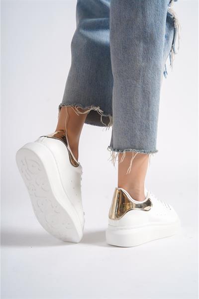 Mubiano MBMKQ200-BA Kadın Kalın Taban Beyaz/Altın Sneaker & Spor Ayakkabı