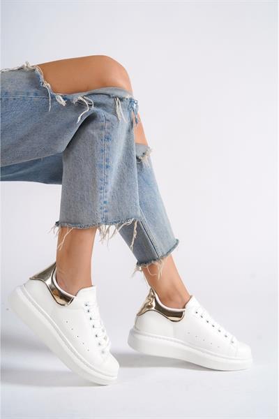 Mubiano MBMKQ200-BA Kadın Kalın Taban Beyaz/Altın Sneaker & Spor Ayakkabı