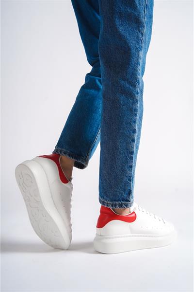 Mubiano MBMKQ200-BK Kadın Kalın Taban Beyaz/Kırmızı Sneaker & Spor Ayakkabı