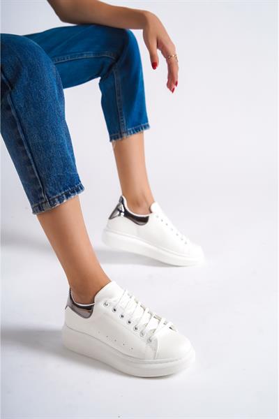 Mubiano MBMKQ200-BPLT Kadın Kalın Taban Beyaz/Platin Sneaker & Spor Ayakkabı
