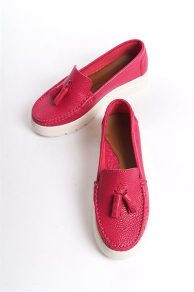 Mubiano Hakiki Deri MBMTT501-FS Kadın Kalın Taban Fuşya Babet &Loafer