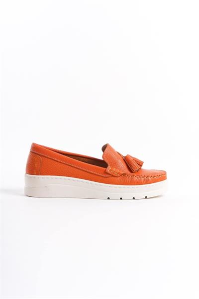 Mubiano Hakiki Deri MBMTT501-ORJ Kadın Kalın Taban Oranj Babet &Loafer