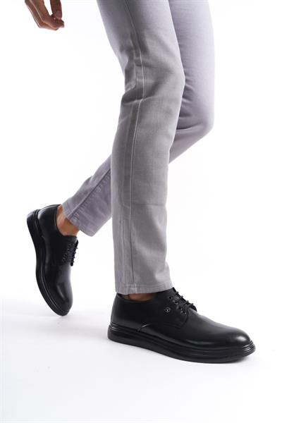 Mubiano MBRGN86-S Siyah Erkek Cilt Bağcıklı Loafer