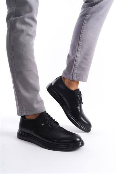 Mubiano MBRGN86-S Siyah Erkek Cilt Bağcıklı Loafer