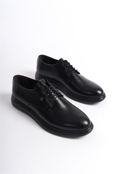 Mubiano MBRGN86-S Siyah Erkek Cilt Bağcıklı Loafer