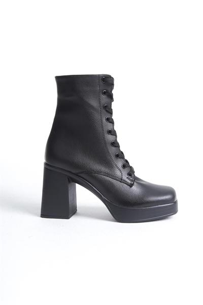 Mubiano MBSR1040-S Kadın Kalın Topuklu Küt Burunlu Fermuar Detaylı Siyah Bot&Bootie