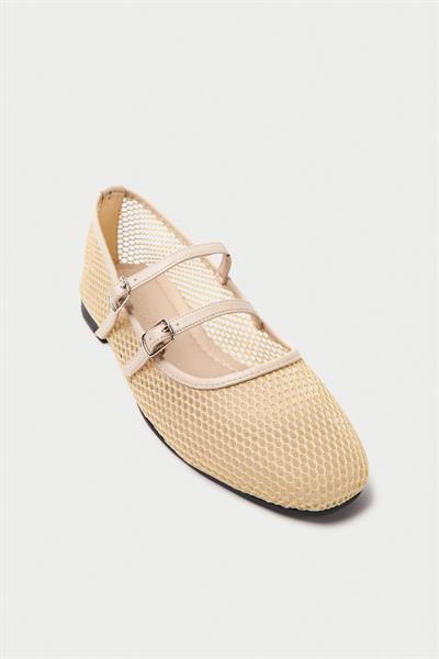 Mubiano MBSR2121-BJ File Detaylı Çift Bantlı Kadın Bej Babet