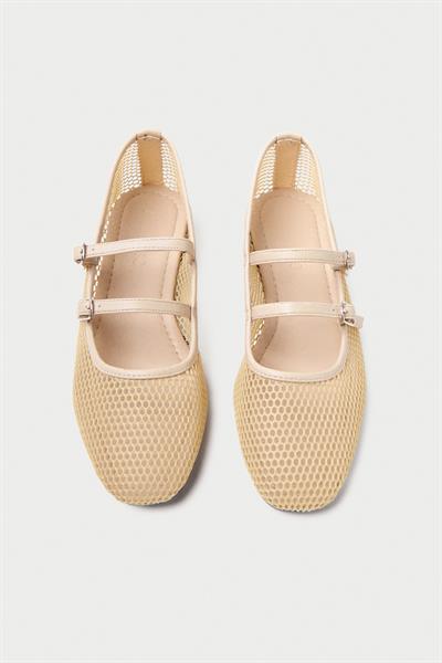 Mubiano MBSR2121-BJ File Detaylı Çift Bantlı Kadın Bej Babet