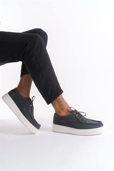 Mubiano Hakiki Deri MBSR3535-GR Erkek Bağcık Detay Süet Günlük Gri Ayakkabı & Loafer