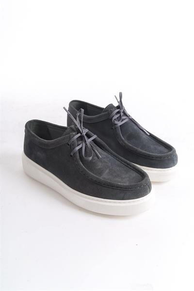 Mubiano Hakiki Deri MBSR3535-GR Erkek Bağcık Detay Süet Günlük Gri Ayakkabı & Loafer