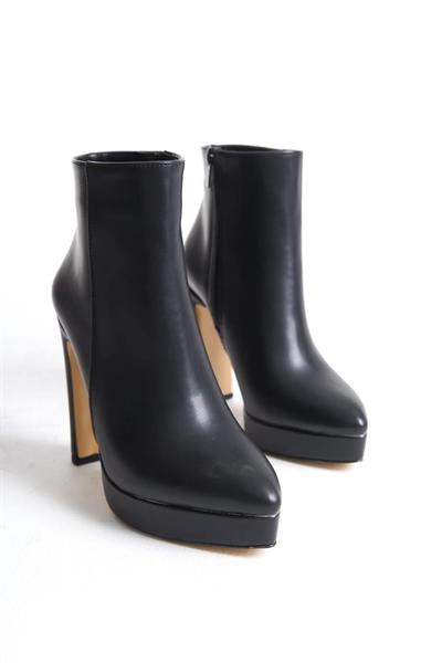 Mubiano MBSR603-S Kadın Kalın Topuklu Siyah Oval Burun Kısa Bot & Bootie