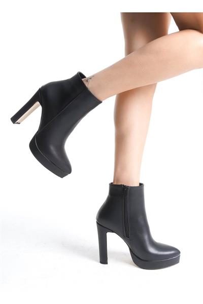 Mubiano MBSR603-S Kadın Kalın Topuklu Siyah Oval Burun Kısa Bot & Bootie