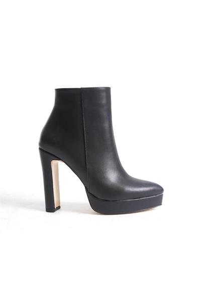 Mubiano MBSR603-S Kadın Kalın Topuklu Siyah Oval Burun Kısa Bot & Bootie