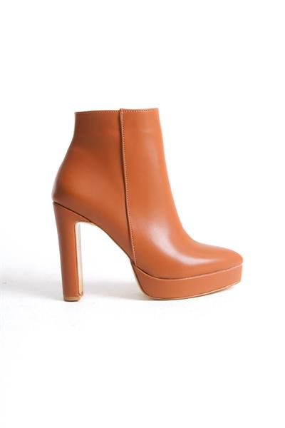 Mubiano MBSR603-TB Kadın Kalın Topuklu Taba Oval Burun Kısa Bot & Bootie