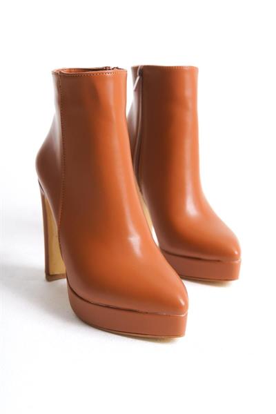 Mubiano MBSR603-TB Kadın Kalın Topuklu Taba Oval Burun Kısa Bot & Bootie