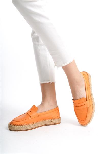 Mubiano Hakiki Deri MBSVK23A001-ORJ Kadın Oranj Espadril & Babet