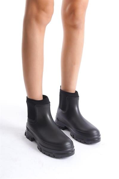 Mubiano MBTB2026-S Kadın Yanları Elastik Siyah Kısa Yağmur Botu