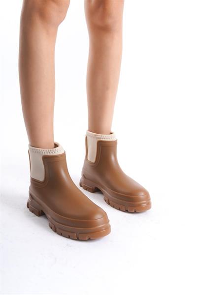 Mubiano MBTB2026-TB Kadın Yanları Elastik Taba Kısa Yağmur Botu