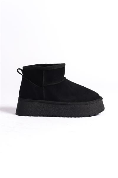 Mubiano MBUCC1-S Mini Siyah Süet  içi Kürklü Kalın Thermo Taban Yarım Bot & Bootie