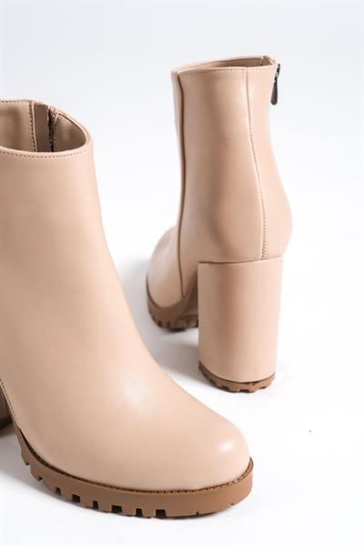 Mubiano MBZFR5008D-N Kadın Nude Kalın Topuklu Fermuarlı Kısa Bot&Bootie