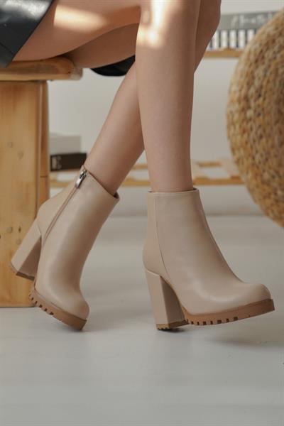 Mubiano MBZFR5008D-N Kadın Nude Kalın Topuklu Fermuarlı Kısa Bot&Bootie